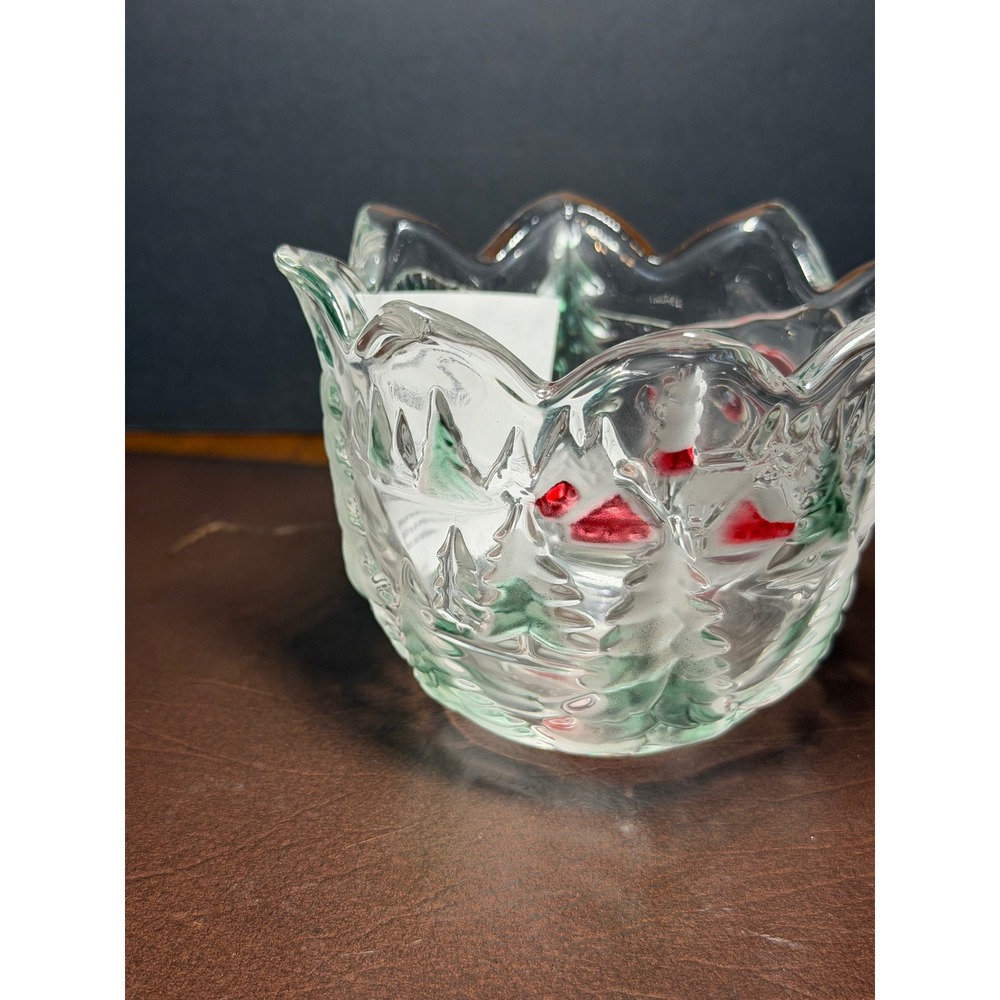 Mikasa Celebrations Christmas Glass Votive Candle Holder Scalloped Rim - Picture 3 of 9